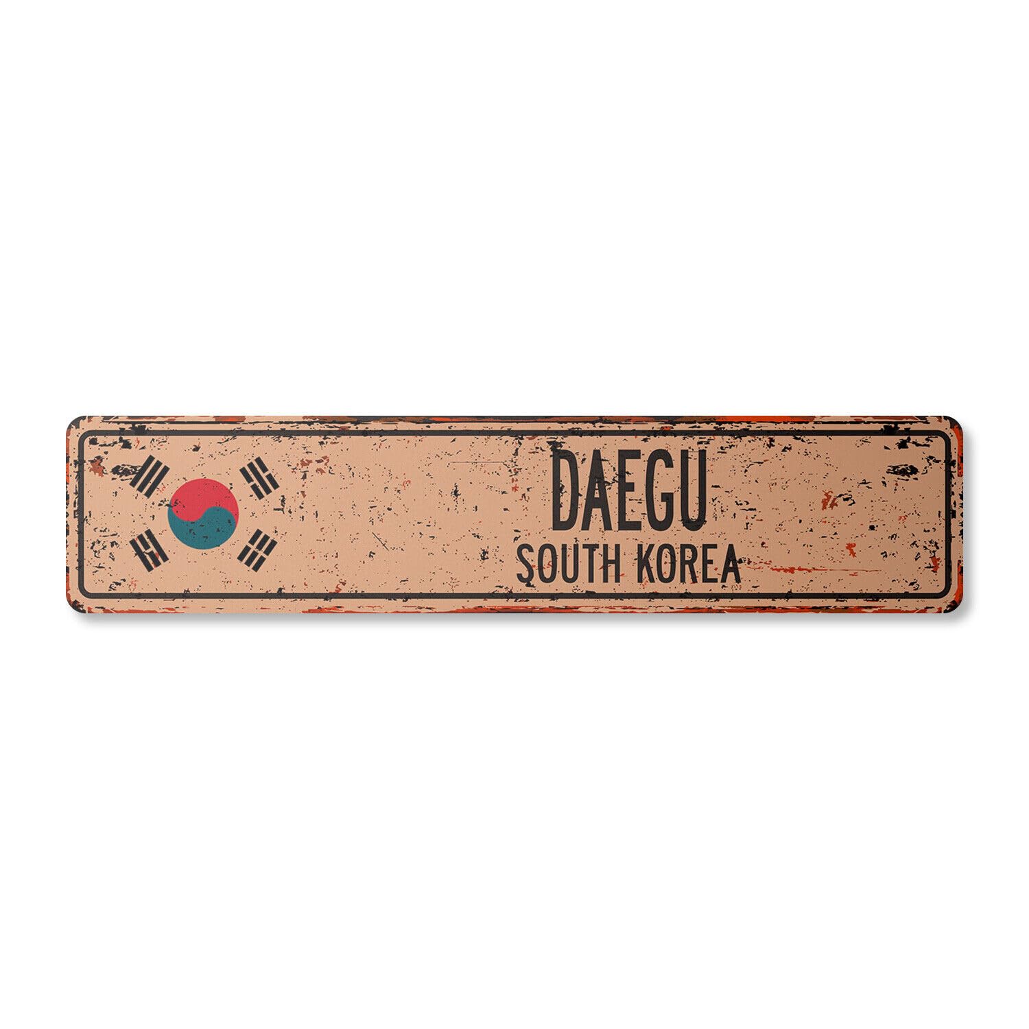 DAEGU SOUTH KOREA Vintage Street Sign South Korean flag city country road rustic