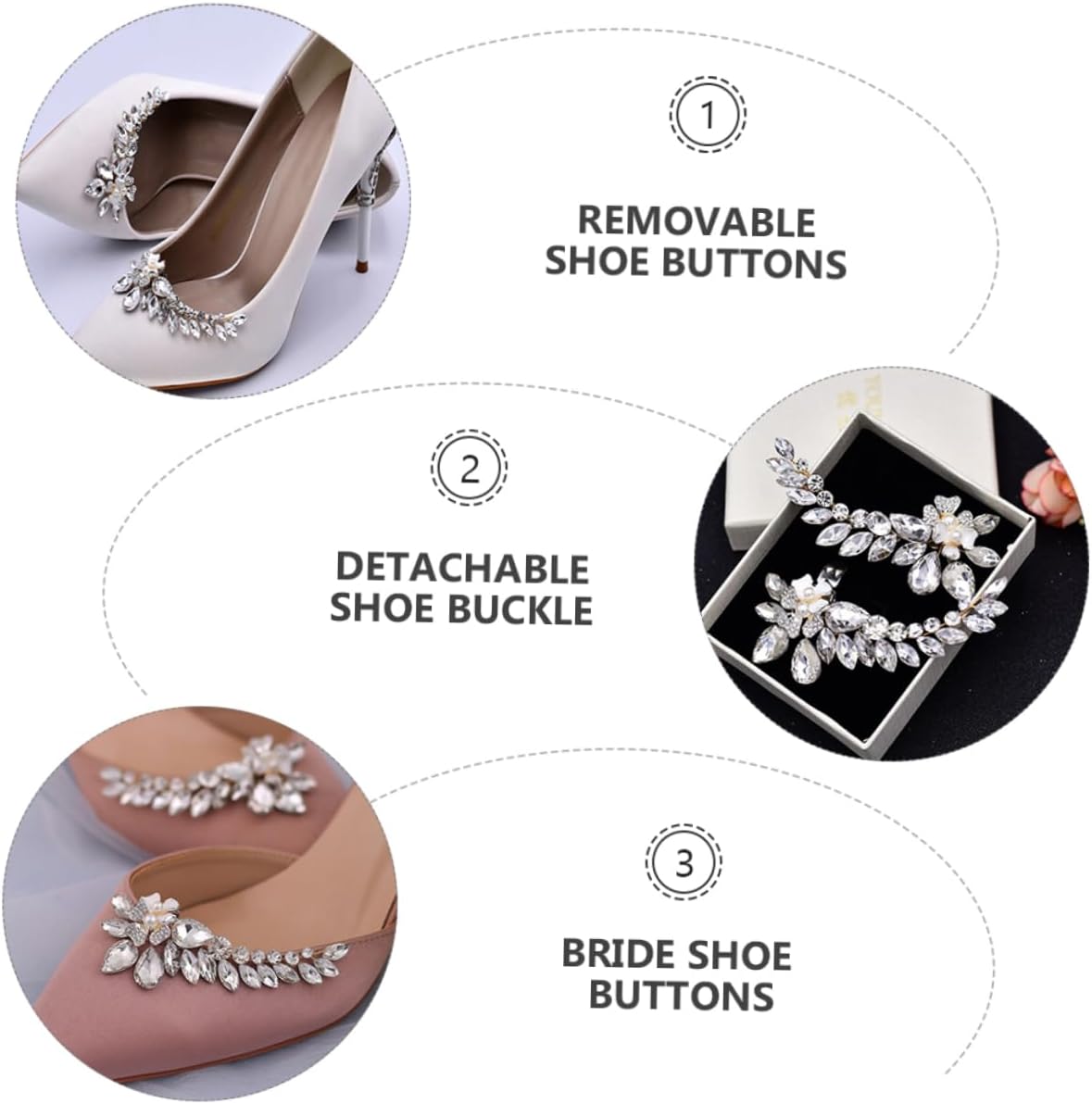 Detachable Bridal Shoe Buckles Rhinestone Pearl Shoe Ornaments Wedding Accessories for Women High Heels Flats Decoration