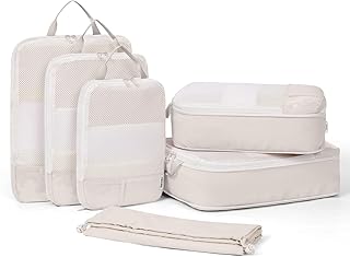 Narwey 6 Teilige Packwürfel Kompression, Koffer Rucksack Organizer Set, Compression Packing Cubes, Kofferorganizer für Reise Gadgets and Essential Bag, Travel Organizer für Koffer (Beige)