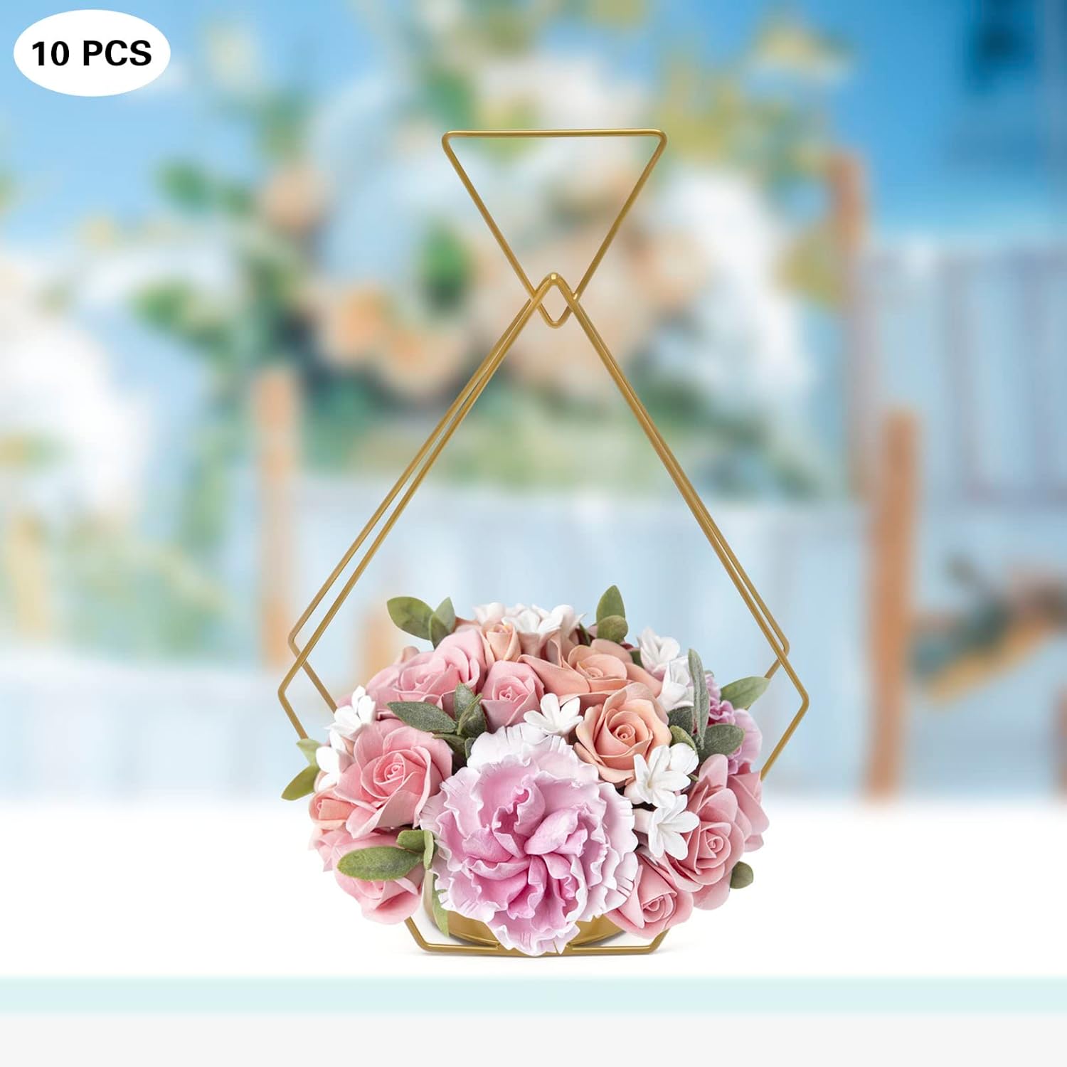 10Pcs Gold Vases Centerpieces, Geometric Centerpiece Wedding Elegant Trumpet Metal Flower Stand for Weddings Party Table Decoration