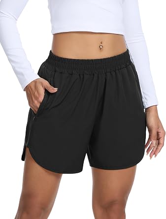 SILKWORLD Womens Running Shorts 5" Gym Short with Liner Zipper Pockets | High Waist, 5 Inch, Fast Dry, Lightweight, Inner Liner, 2 in 1, Zippered Pocket, Split Leg, Athletic, Workout, Gym, Casual