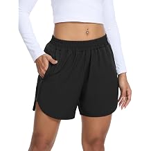 SILKWORLD Womens Running Shorts Hight Waist 5" Summer Athletic Gym Workout Fashion Short with Liner and Zipper Pockets