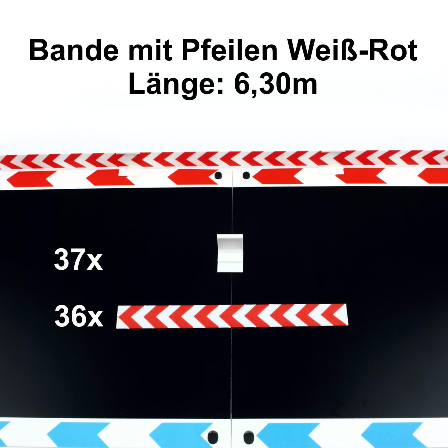 Overdrive-Racing Leitplanken mit Pfeilen für Carrera Hybrid - 1,75m / 6,30m / 12,20m - Begrenzung Kurven Gerade Bande Zaun Fangzaun, Farbe:Weiß-Rot, Länge:6.30 Meter