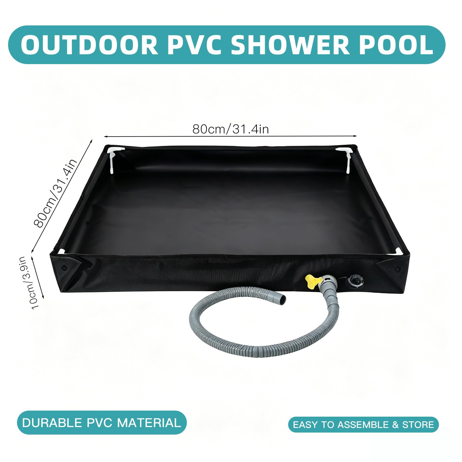 Doccia da campeggio, pieghevole, 80 x 80 cm, con tubo di scarico, impermeabile, portatile, base doccia per esterni, fondo tenda, lavabo, per camper, viaggi, giardino, vasca per animali domestici