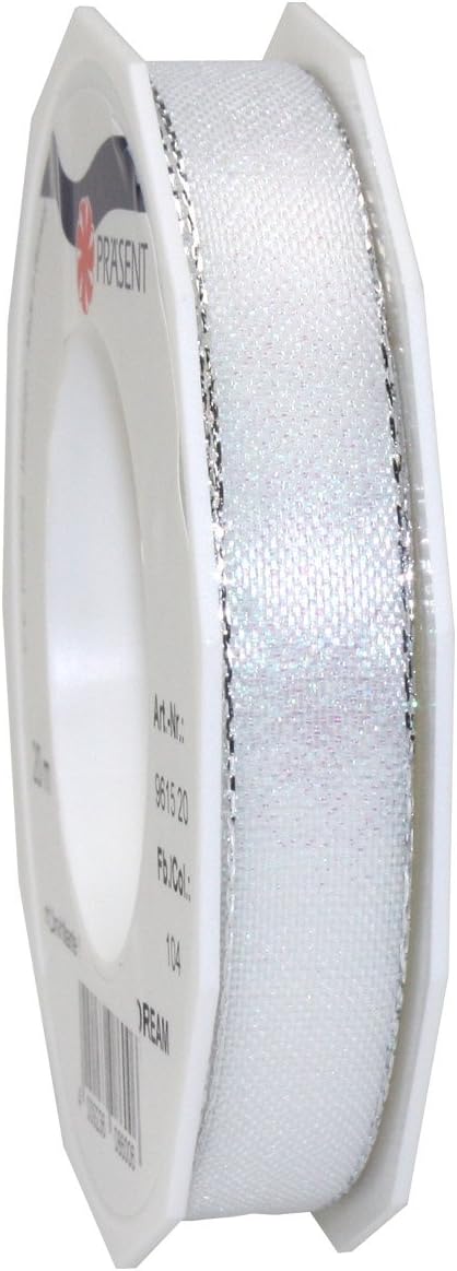 Präsent 1-Piece 15 mm 20 m C.E. Pattberg Ribbon Himalaja Lurex Acetate Decor Ribbon, White