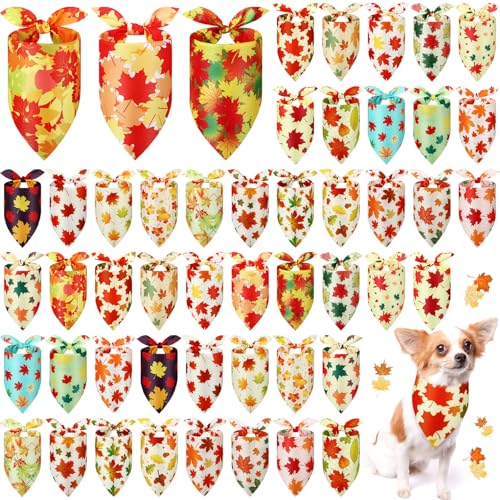 Image of Abbylike 50 Pcs Fall Dog Bandanas Bulk, Autumn Maple Leaves Pattern