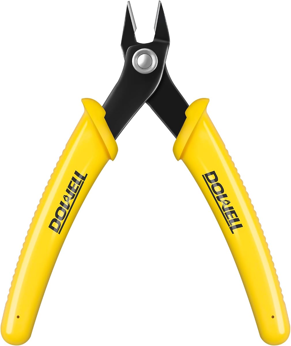 Cortadores al ras DOWELL, cortadores de microalambres, paquete de 1 | Microcortador al ras, mordazas de acero al carbono con tratamiento térmico de 11 mm, corta hasta 18 AWG, mordazas en ángulo, mango ergonómico de TPR