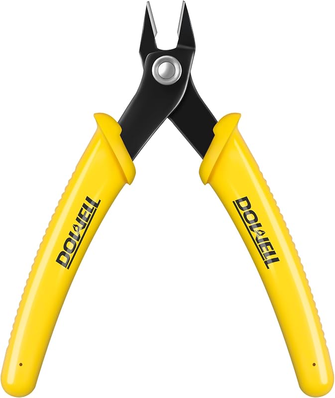 Cortadores al ras DOWELL, cortadores de microalambres, paquete de 1 | Microcortador al ras, mordazas de acero al carbono con tratamiento térmico de 11 mm, corta hasta 18 AWG, mordazas en ángulo, mango ergonómico de TPR