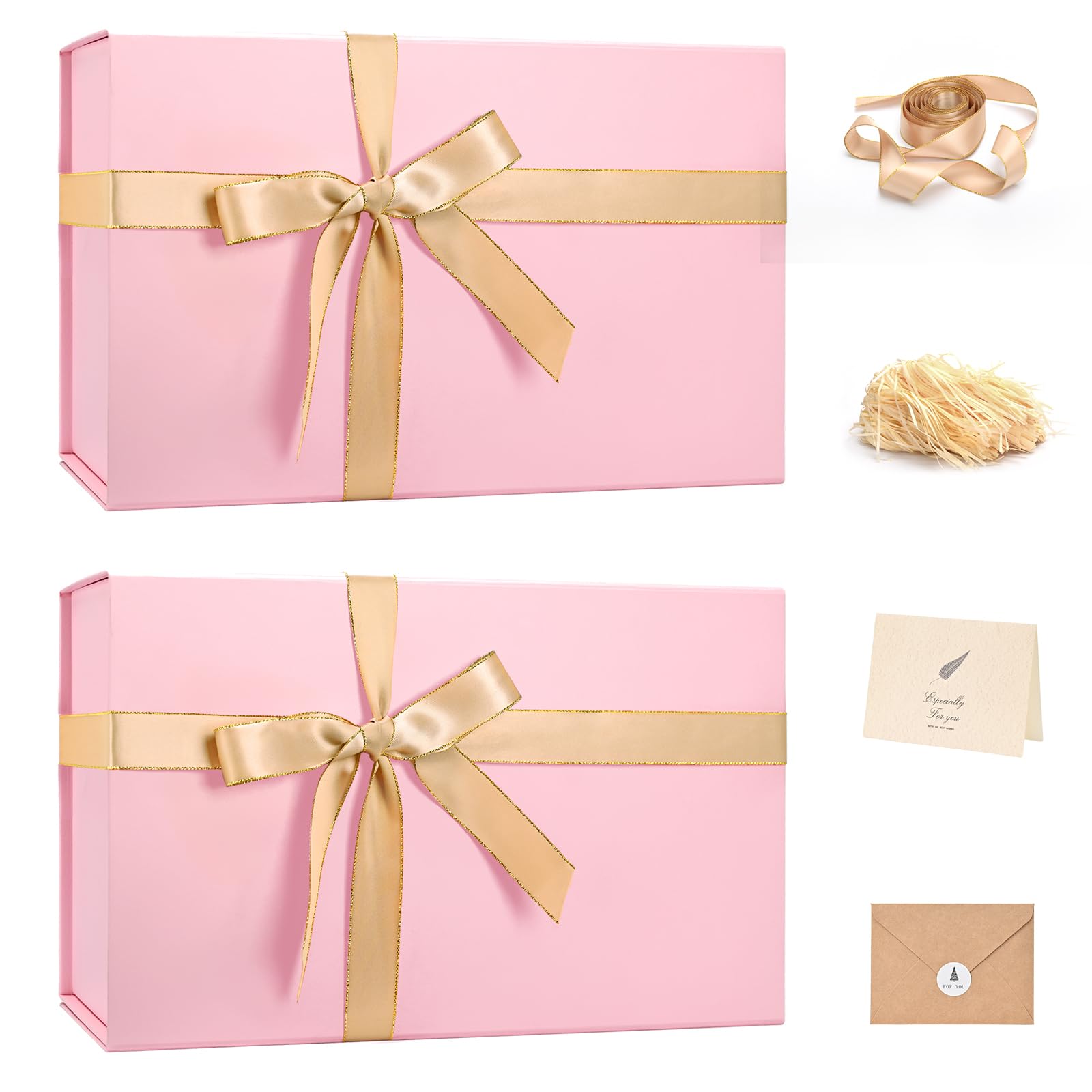 LIFELUM Pink Magnetic Gift Box for Wedding Presents, 14"x8.5"x4.5"
