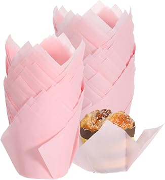 Pink Cupcake Liner 100pcs Tulip Muffin Liner Muffin Liner Holder | for Baking Cups, Greaseproof, Fancy Cupcake Liners, for Bridal Showers, Baby Showers, Birthday Parties