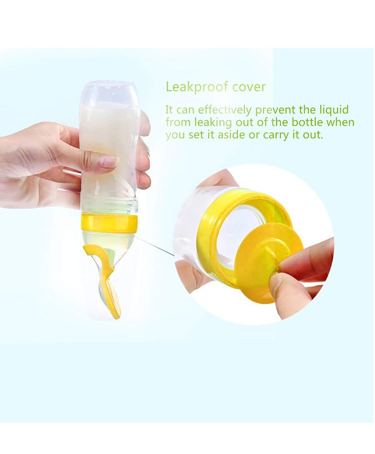 GRAYSEE Baby Safe Silicone Squeeze Fresh Food Feeder Bottle with Food Dispensing Spoon, Infant Food Nibbler Teething Toy Feeding Pacifier, CMB01 Pack of 2 (Yellow) - Image 3 thumbnail