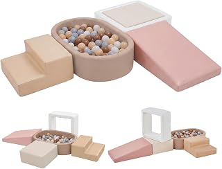 JungleDove Soft Foam Climbing Blocks Set for Toddlers – 5-Piece Oval Ball Pit & Play Structure with Cream Leather, Indoor Soft Play Gym, Montessori Activity Toys for Kids(78.7"×29.9"×27.9")
