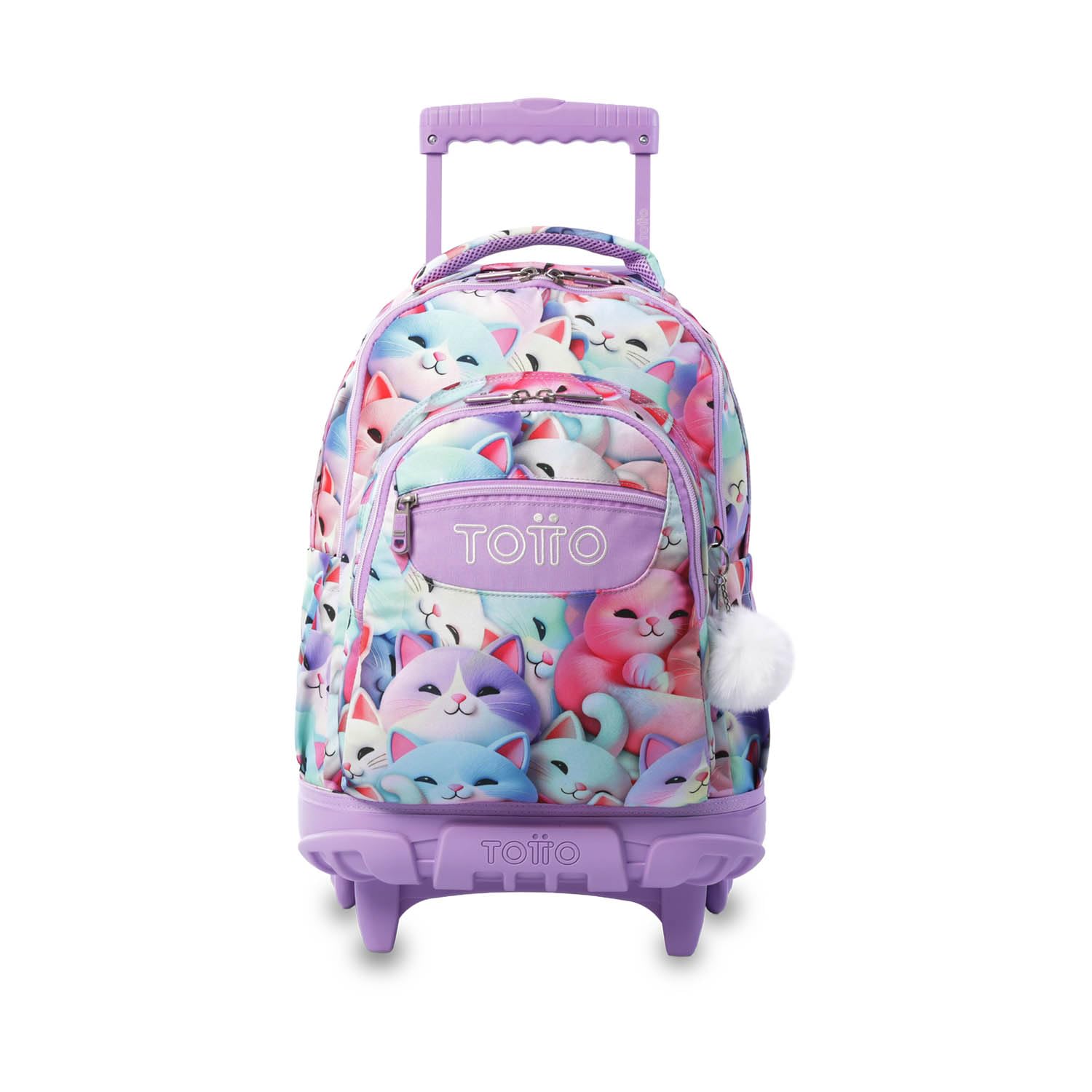 TOTTO Mochila Escolar con Ruedas Renglones 26,21 Litros Bolsillo PC 15,4" Resistente Estampado Mewsy 3D