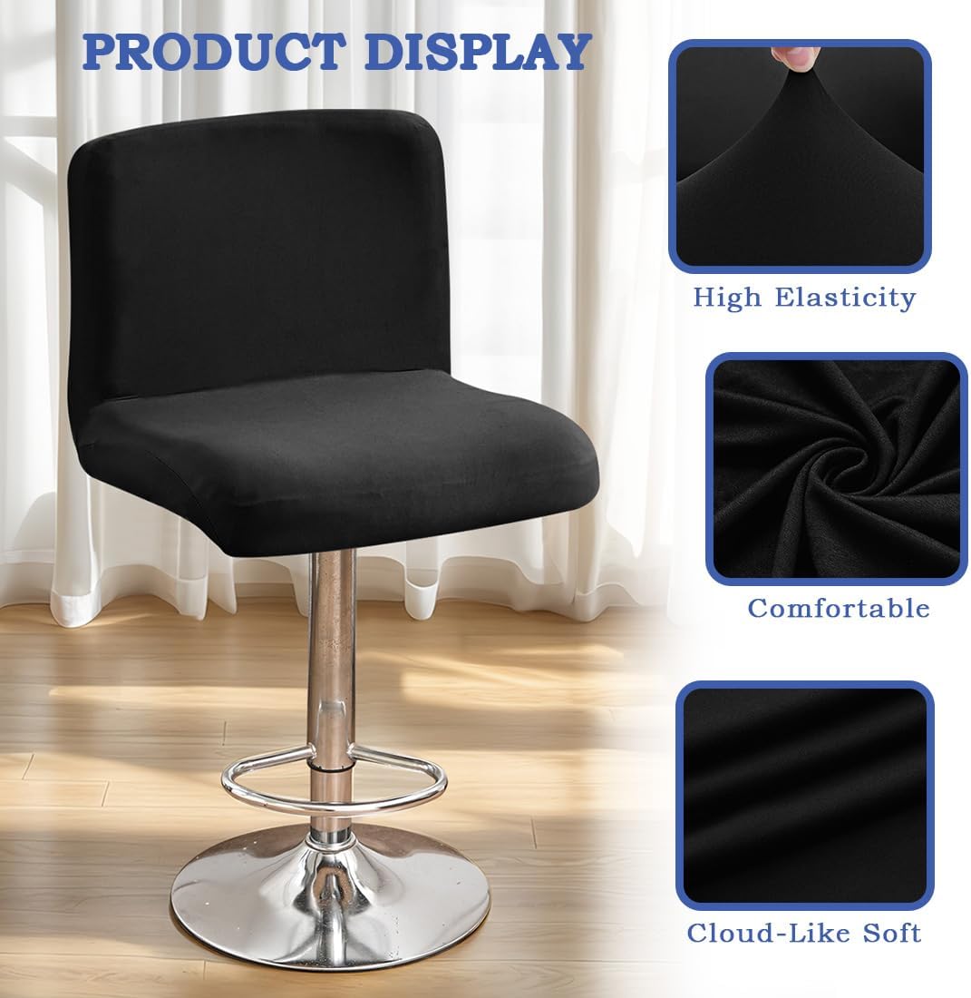 Bar Stool Cover with Back Stretch Pub Counter Stool Chair Slipcovers Square Swivel Barstool Seat Slipcover with Elastic Bottom for Low Short Back Dining Chair Set of 2 Black