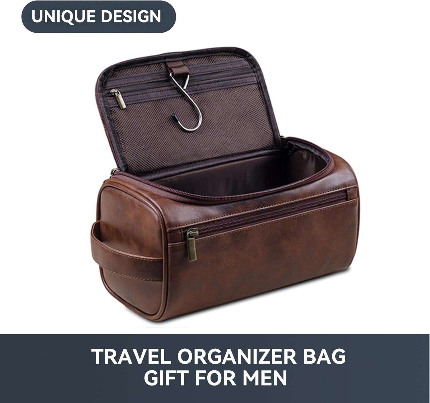 Toiletry Bag for Men,Small Leather Travel Pouch Bag with Hanging hook,Travel Essentials Dopp kit, Men's Shaving Grooming Kit,Gifts for Father, Dad, Boyfriend, Grandpa, Shaving Kit