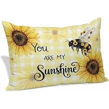 Summer Sunflower Bee Throw Pillow Cover,Decorative Pillowcase with Hidden Zipper Farmhouse Plant Yellow Buffalo Plaid Breathable Lumbar Pillow Cushion Case for Couch Sofa Bed Home,24"x36"