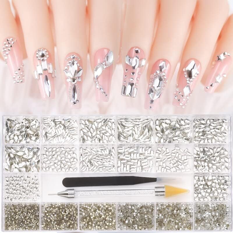 5500 Flat Back Gems Rhinestones Round Crystal Rhinestones with Pick up Tweezer and Picking Pen for Crafts Nail Clothes