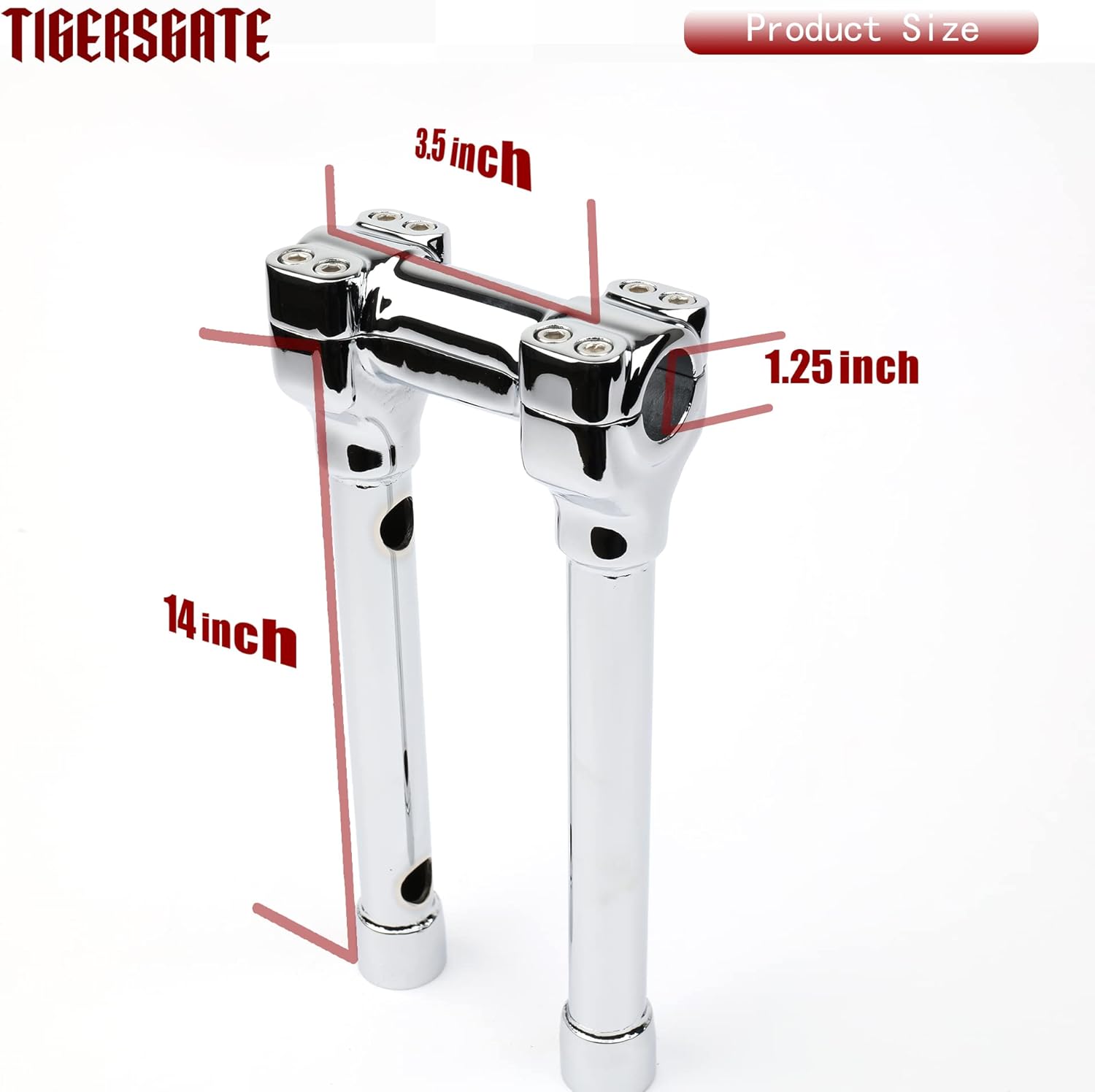 Chrome 1.25 inch Diameter Investment-cast steel Risers 14 inch Rise One-Piece Handlebar Top Clamp Kit for Harley Dyna Softail Sportster