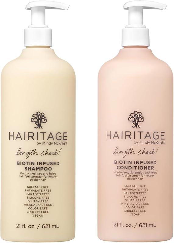 Hairitage Biotin Shampoo and Conditioner Set - Sulfate Free + Paraben Free, Color Safe, with Castor Oil for Anti-Frizz, Volume + Moisture for Women, Hydrating Repair Shampoo Conditioner