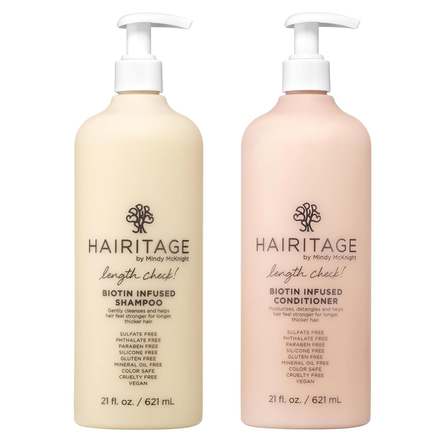 Hairitage Biotin Shampoo and Conditioner Set - Sulfate Free + Paraben Free, Color Safe, with Castor Oil for Anti-Frizz, Volume + Moisture for Women, Hydrating Repair Shampoo Conditioner