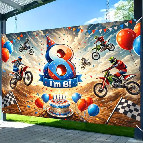 Image of Nuxovilar Happy 8th Birthday Banner Backdrop 71 inchx43 Polyester