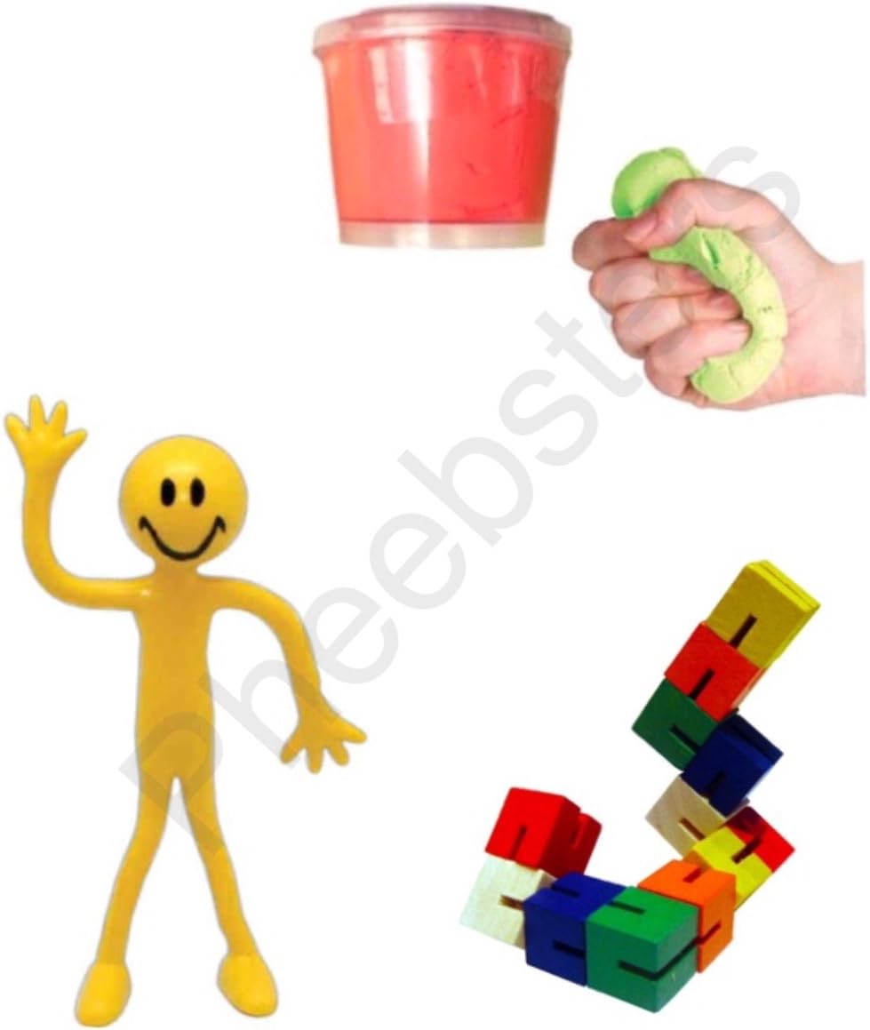 Pheebsters Sensory Toy Fidget Kit - Bendy man, Twisty Blocks, Stress Putty Autism,Special Needs, ASD, SEN, ADHD, SPD