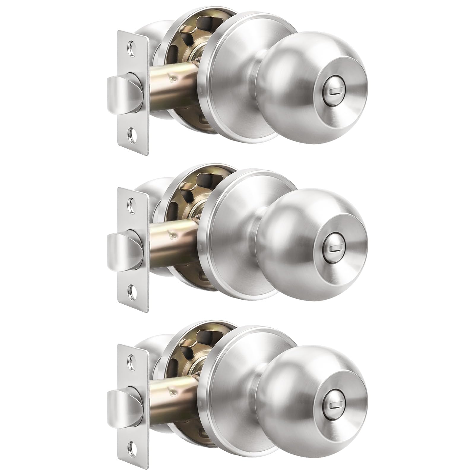 Probrico 3-Pack Satin Nickel Privacy Round Knob