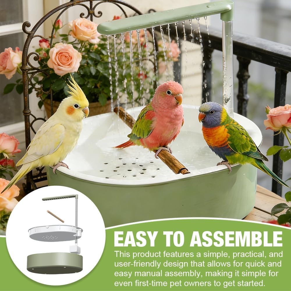 Vogeldusche Wellensittich, Wellensittich dusche, Automatische Wasserzirkulation Vogel Badewanne, Wellensittich Dusche mit Wasserfall, für Wellensittiche und kleine Vögel (Grün)