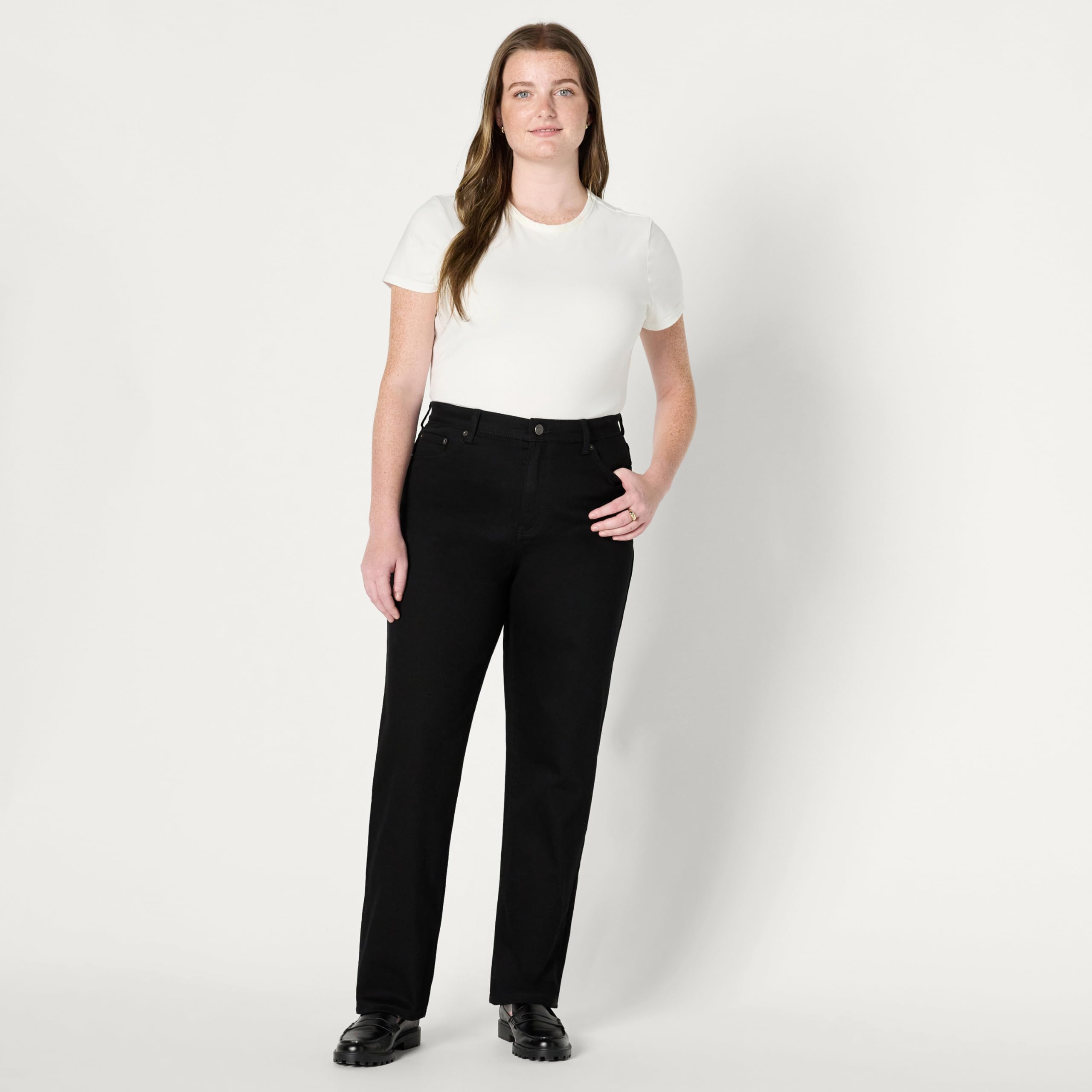 Amazon Essentials Jean à Jambes Droites et Taille Haute Femme