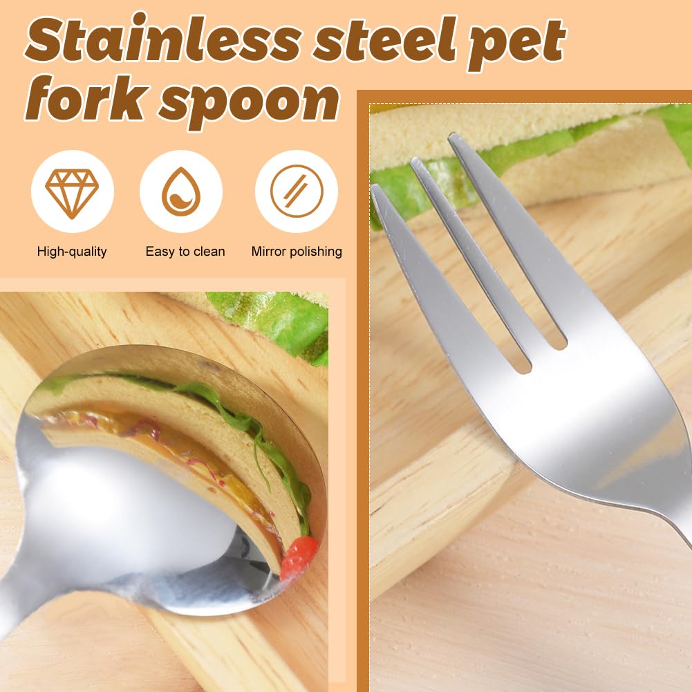Cuchara de comida para mascotas 7 pulgadas, 2 paquetes de cucharas de latas de mascotas largas y tenedores de comida para perros, tenedores de cucharas de comida para gatos de acero inoxidable, tenedo