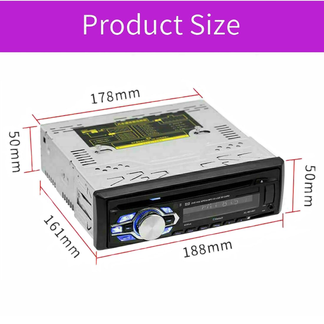 Autoradio sans Fil Bluetooth Lecteur CD DVD MP3 Stéréo Voiture Mains Libres Autoradio Audio Radio 5014 Voiture-Style avec Télécommande 1 Din 12V