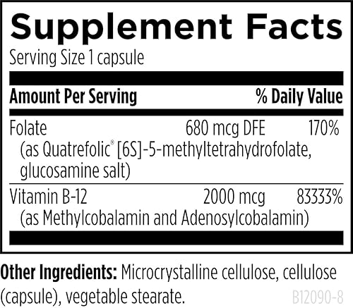 Vista 4 de Designs for Health Ultra metilado B12 + metil folato – Vitamina B12 metilcobalamina y suplemento de folato, adenosilcobalamina y 5-MTHF para nervio
