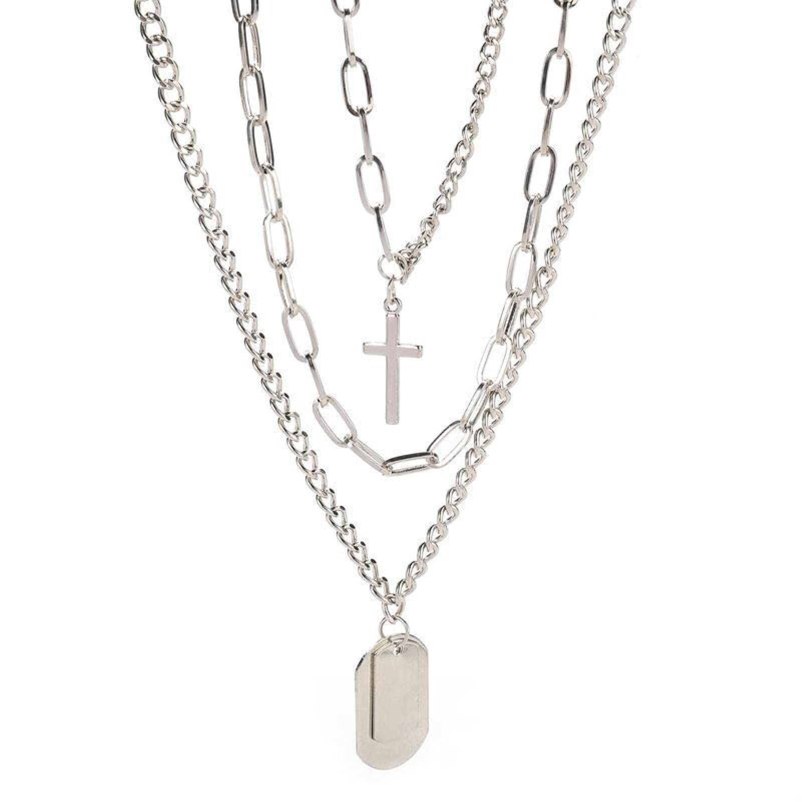 HCMA Punk Necklace Multi-Layer Chain Necklace Cross Pendant Necklace for Women Men Metal Chains Hip Hop Goth Jewelry Gifts