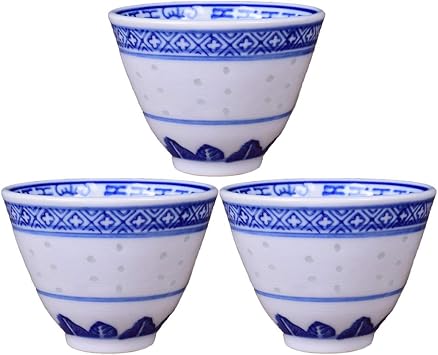 Chinese Handmade Kungfu Tea Cup 70 ml,Bone China Blue and White Tea Cups Set of 3,Ceramic Tea Mugs Without Handles,Best Gift