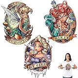 Princess Iron on Patches 3Pcs Beautiful Girls Transfer Stickers Decals for Girl Women T-Shirt Jeans Backpacks Families Clothing Hat DIY Applique