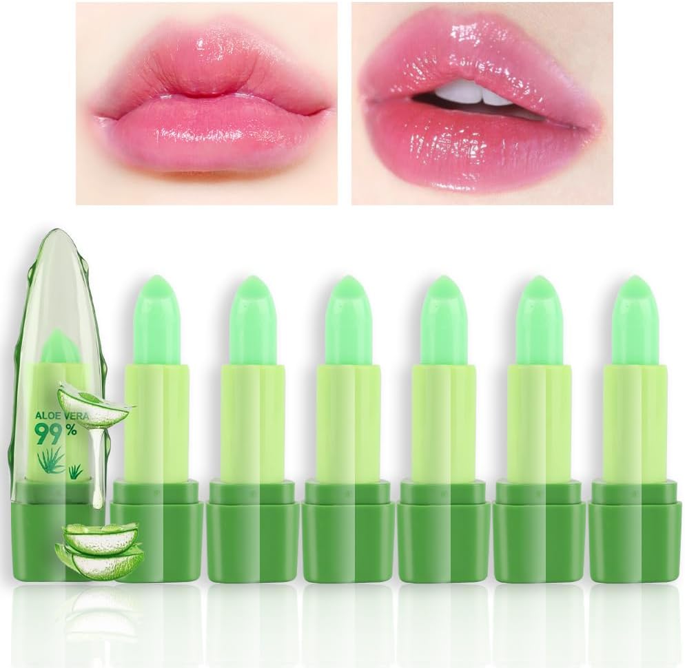 BINGBRUSH Aloe Vera Color Changing Lipstick Queen,Long Lasting Lip Care Nutritious Plumper Lip Balm Moisturizer Magic PH Temperature Color Change Lip Gloss Makeup Set for Women