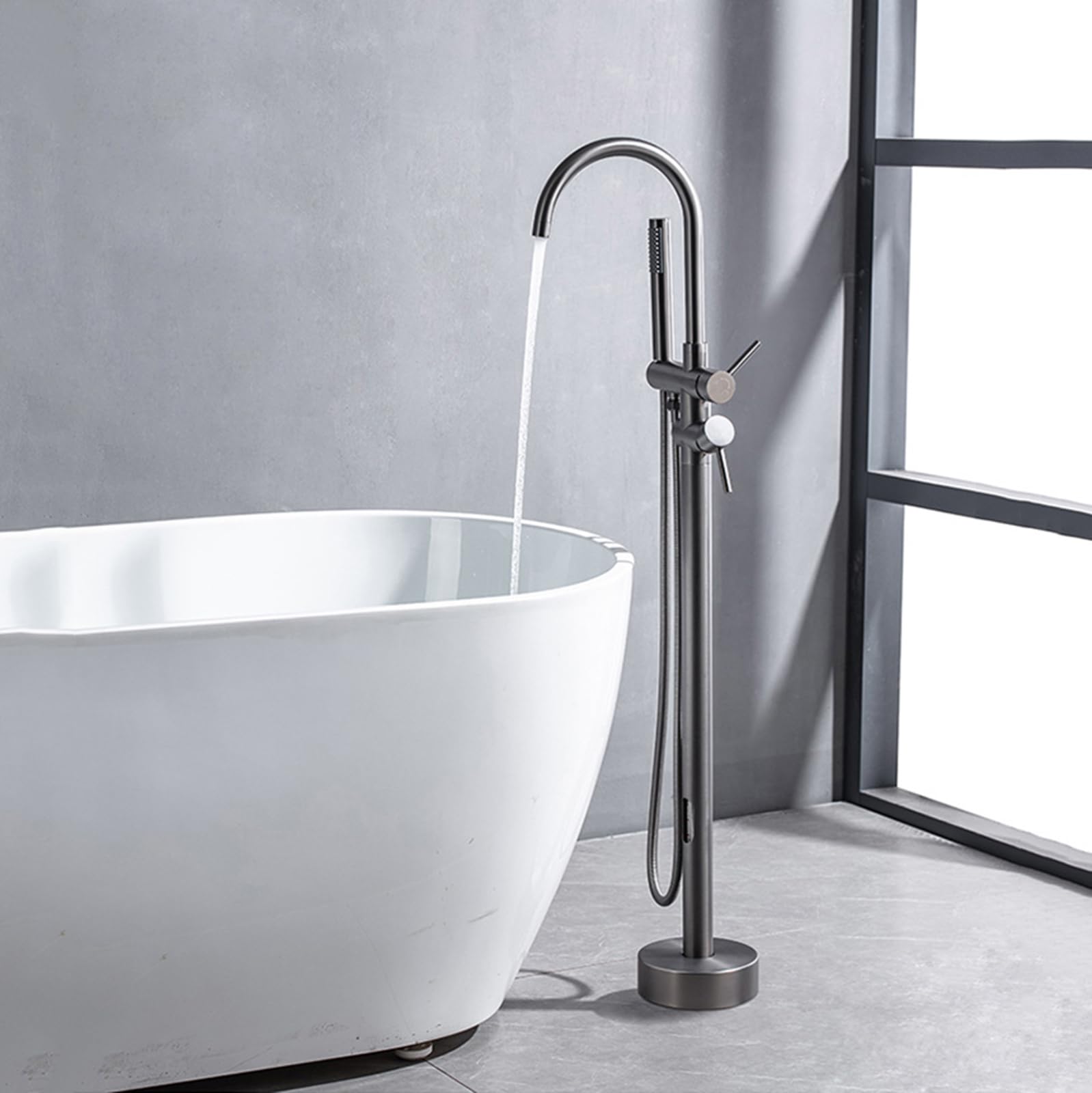 Rubinetto Miscelatore Per Vasca Da Bagno - Grigio Silver, Lega Metallica, 12x18x16cm - Foto 4