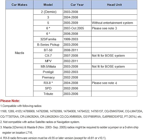 Miniatura 5 de Yomikoo - Adaptador auxiliar para radio de coche con reproductor de MP3 y entrada auxiliar de 0138in para Mazda 3 2004-2008 5 2005-2009 6 2002-2008