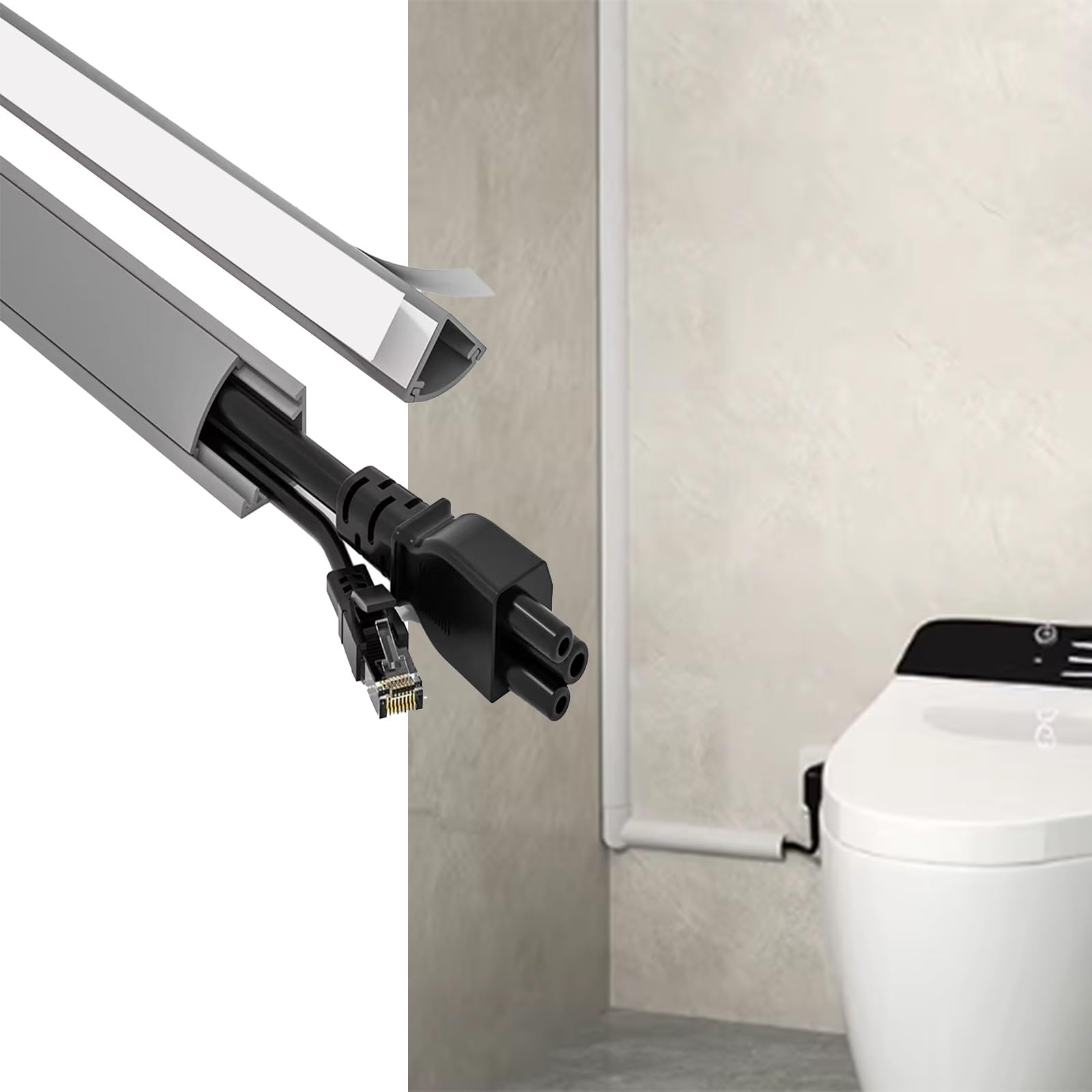 On-Wall Kabelführungs-Set zum Verstecken von Drähten, 2 Stück, 100 cm, PVC-Kabel-Concealer für Wand, Boden, Sockelleiste, Decke
