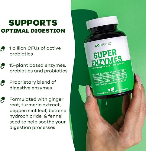 Miniatura 4 de GOBIOTIX Suplemento de enzimas digestivas con prebióticos y probióticos para mujeres y hombres, salud intestinal, digestión de gluten, absorción de