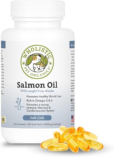 Wholistic Pet Organics Aceite de salmón Aceite de salmón salvaje de Alaska de aguas profundas para perros - Aceite de pescado Omega 3 para perros