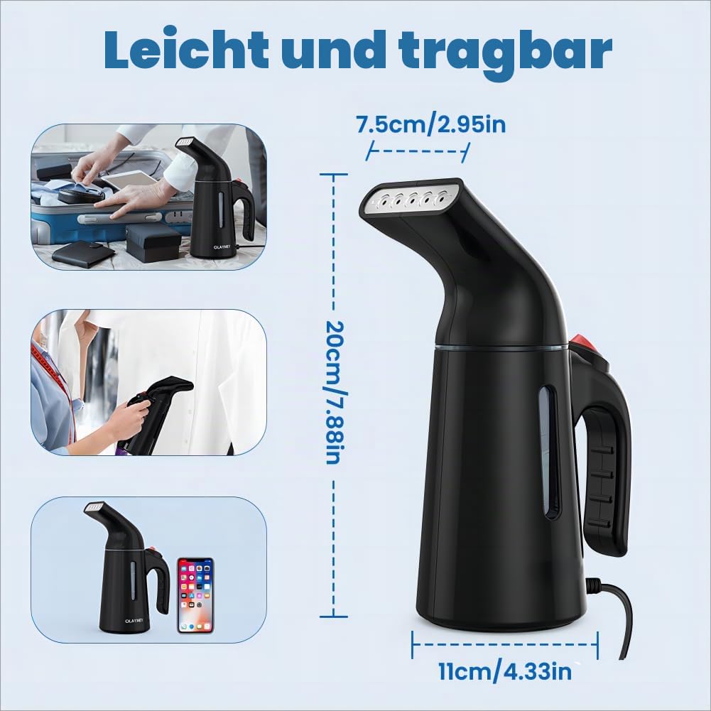 Steamer Dampfglätter, 40S Aufwärmzeit Reise Dampfglätter Hemdenbügler, 700W Reisebügeleisen Dampfbürste für Kleidung, Reisen und Zuhause, Dampfbügeleisen Reise Steamer, GY169, Schwarz