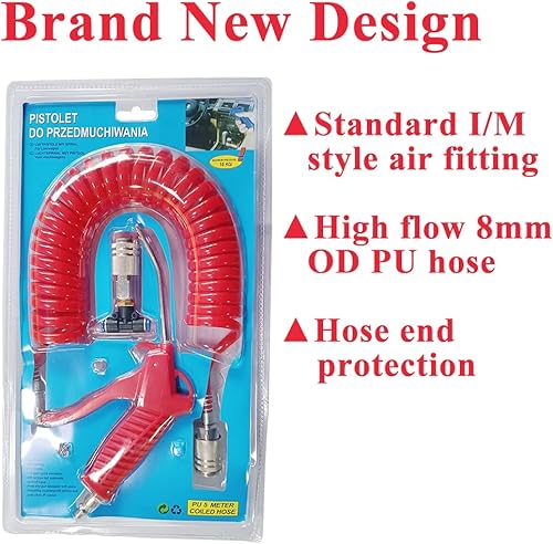 Vista 21 de Beduan Kit de pistola de aire con manguera neumática de poliuretano de 16 pies de largo, pistola de aire resistente para compresor de aire (azul)