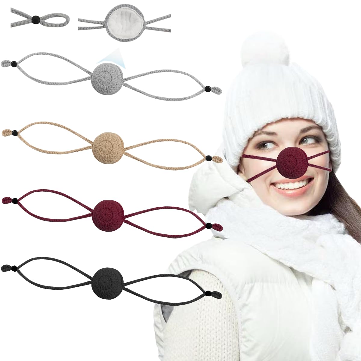 CMRCOYO 4 Pcs Winter Nose Warmer for Women Men Outdoor Activities Cold Protection Dust Anti Pollen Air Conditioning (Black, Gray, Light Coffee, Wine