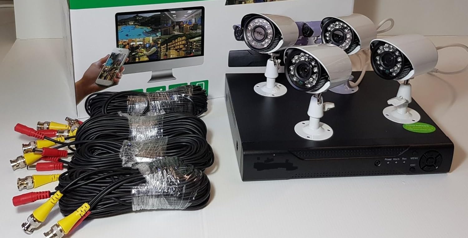 Kit Videosorveglianza AHD 1080P, DVR 4 Canali con 4 Telecamere HD Infrarossi, Sistema Sicurezza Casa Esterno Interno, Visione Remota Cloud IP, Registratore CCTV