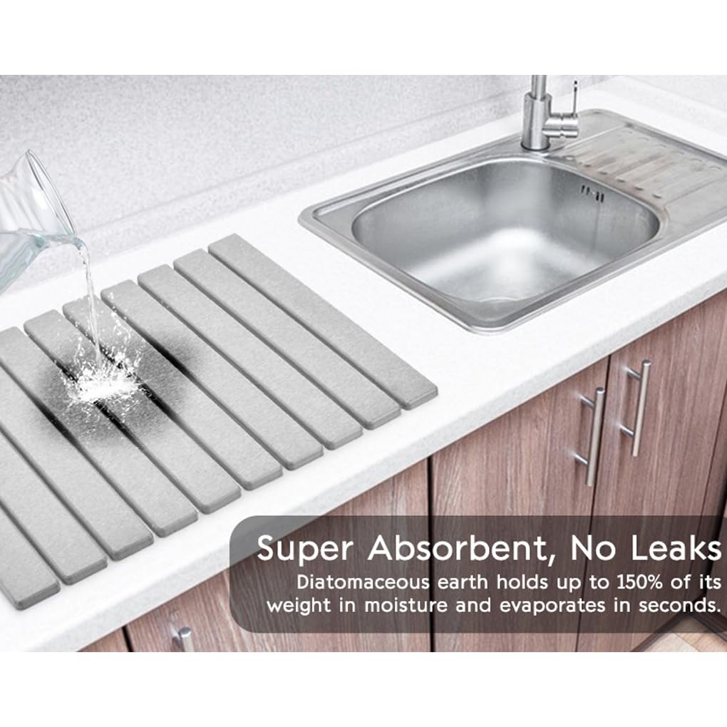 Ailan Tapis égouttoir multi-usages, absorbant et respectueux de l'environnement, idéal pour la cuisine et la salle de bain (40 x 30 cm), gris foncé