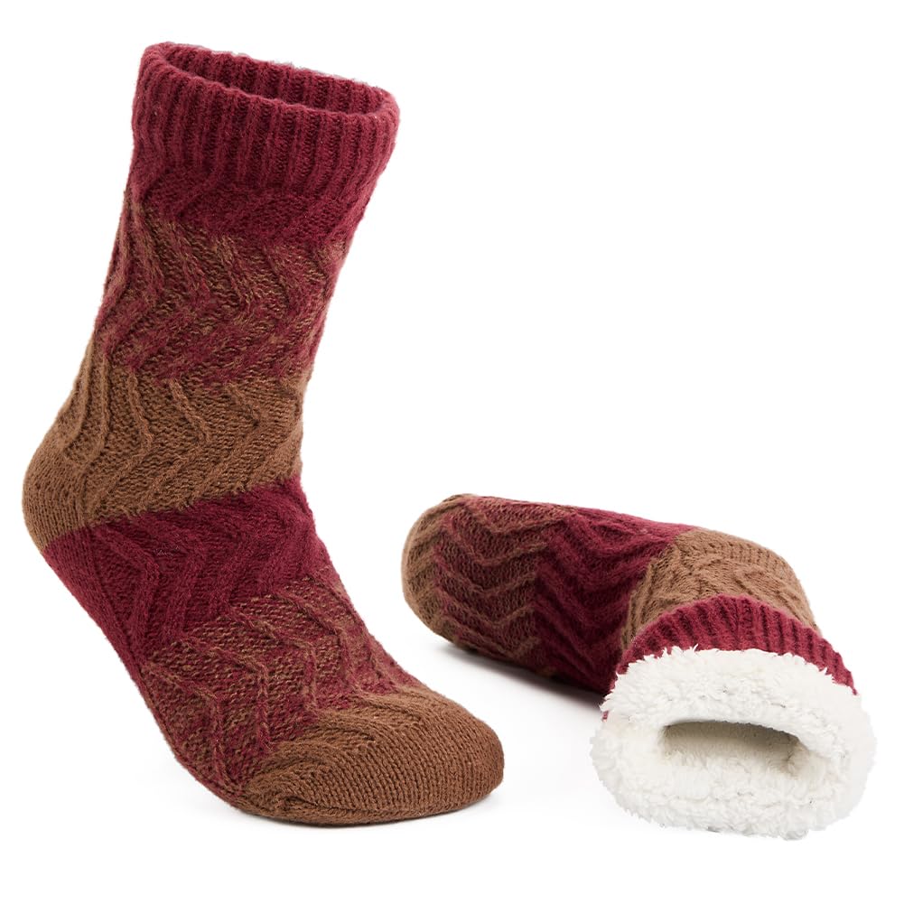 lemzone men's warm cozy slipper socks with grips, non slip winter fuzzy fleece lining cabin socks christmas gifts