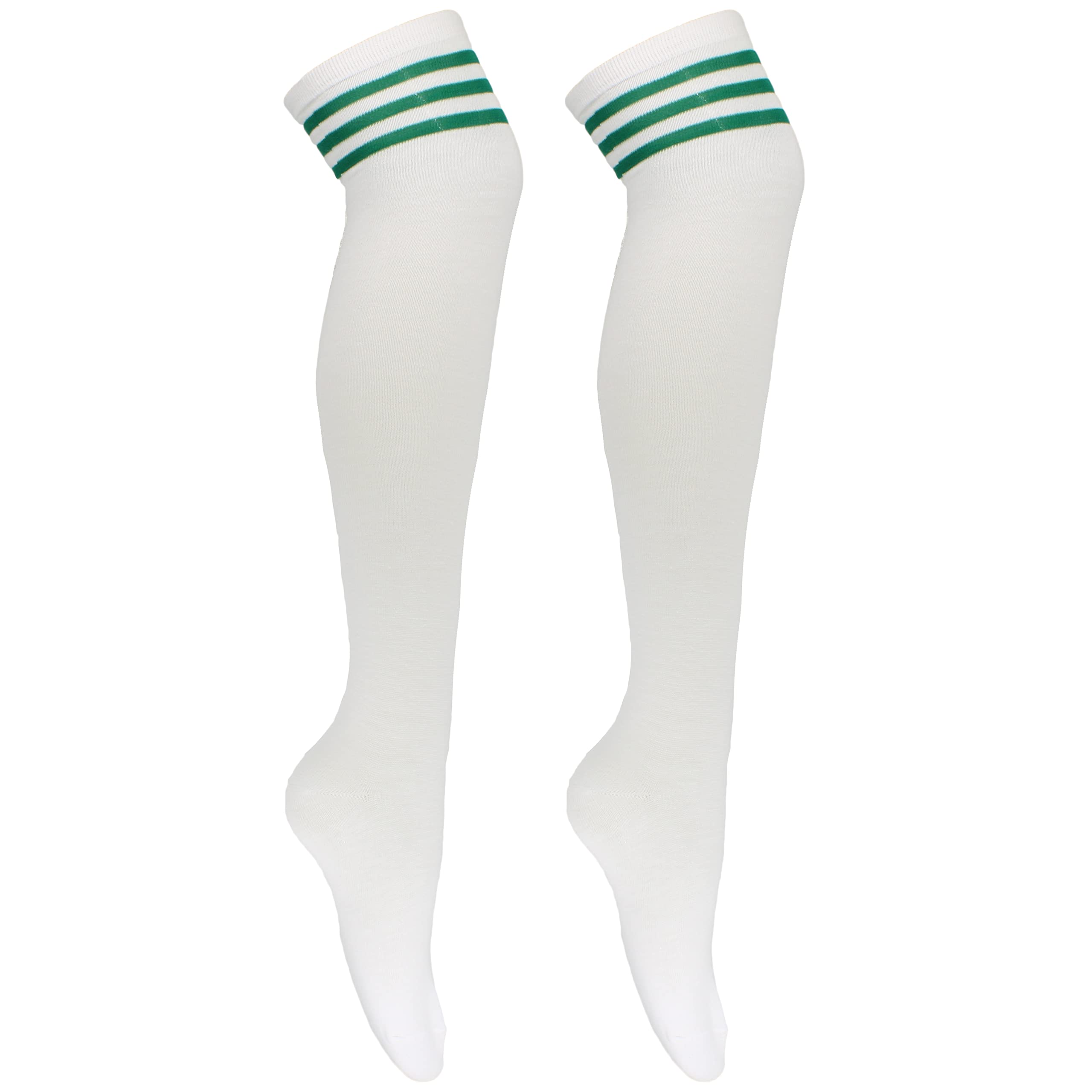 Cherry-On-Top Women's White/Green Stripe Knee Thigh High Sock Cheerleader Pub Golf Fancy Dress Stripe Socks