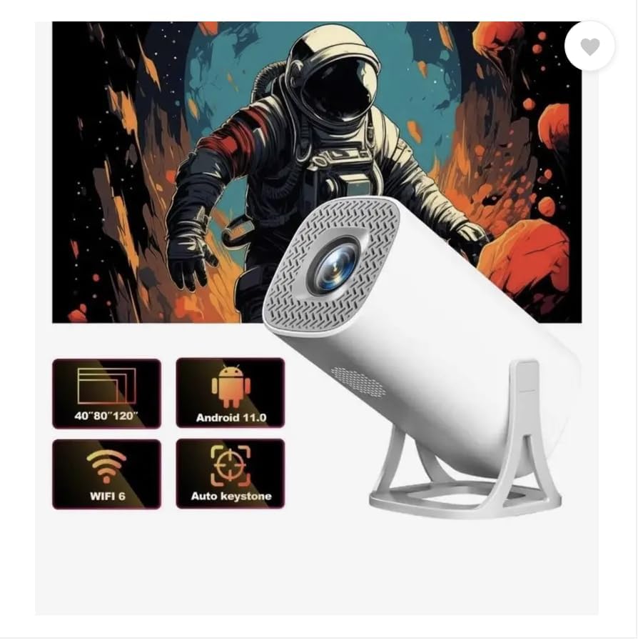 DecoCraft Smart Mini Projector highlighting Android 11, WiFi 6, and Auto Keystone features