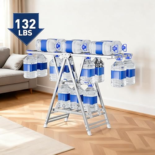 Miniatura 2 de MIKEE Tendedero de Ropa, Tendedero de Lavandería Plegable de Acero Inoxidable con Alas Ajustables en Altura, Perchero con Zapatero, Agujeros